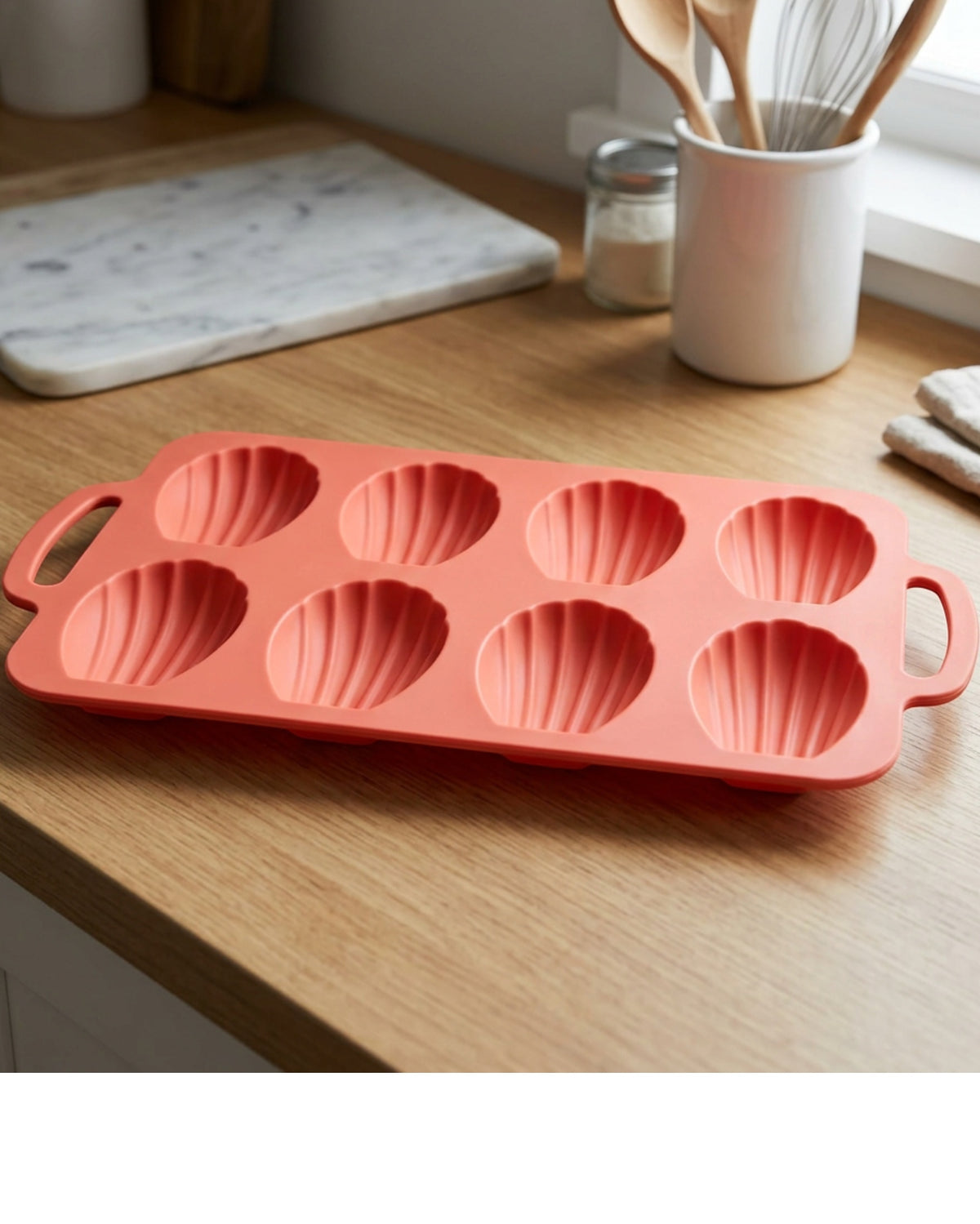 Svfxp Eight Cavity Shell Silicone Madeleine Mold Coral - Lifestyle view