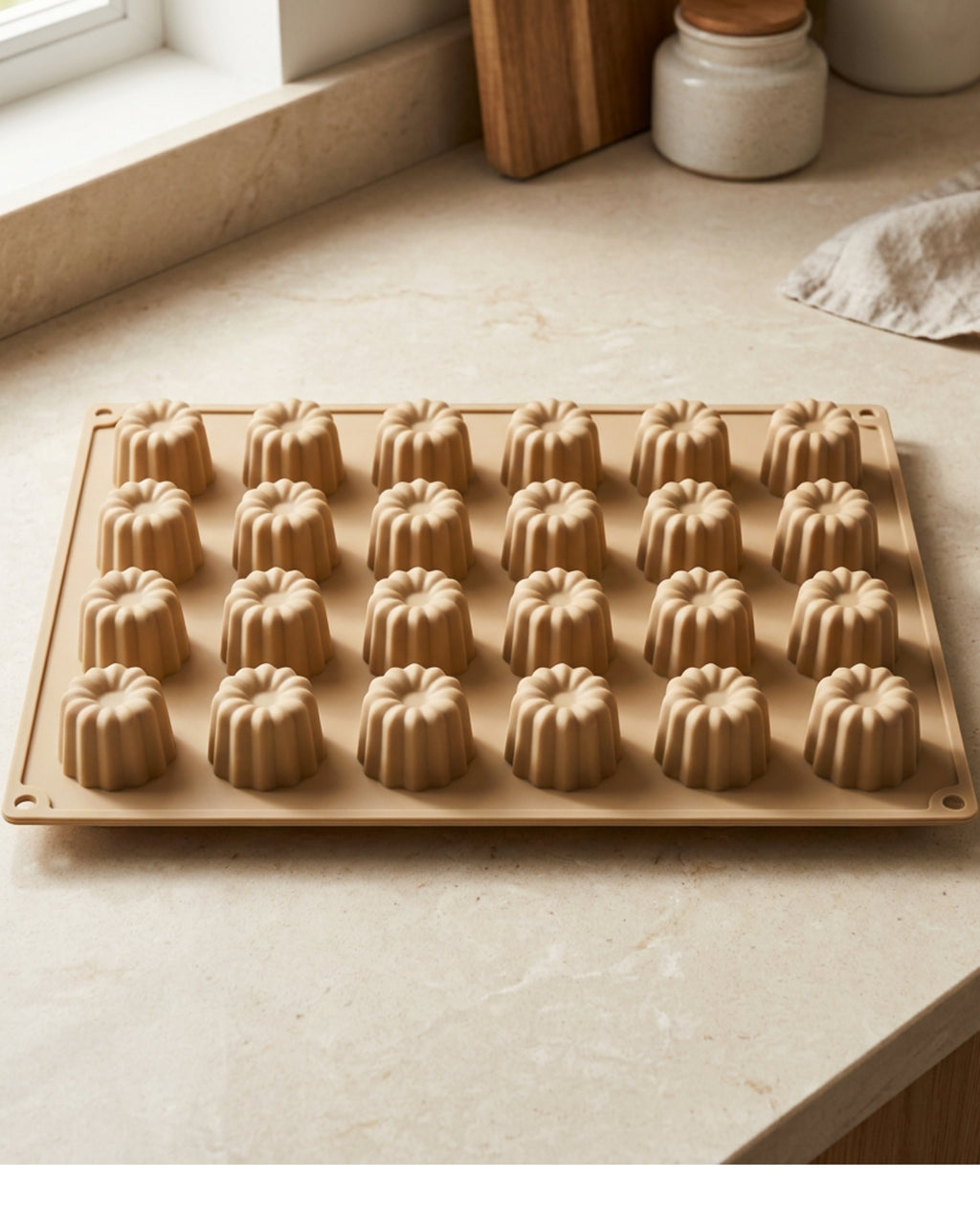 Svfxp Twenty Four Cavity Mini Canele Silicone Mold Sand - Lifestyle view